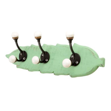 Green Black Double Loop Ceramic Iron Wooden Hooks